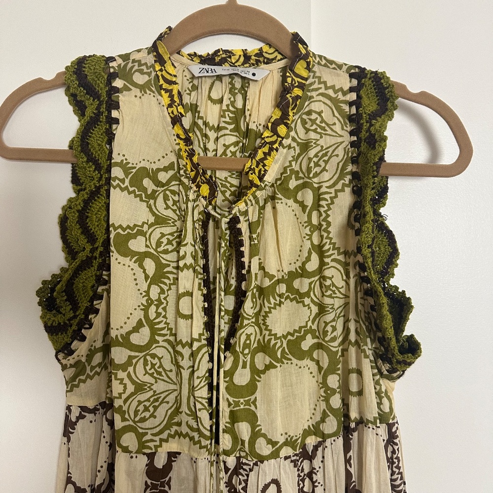 Zara Cotton and Crochet Multicolored Midi dress Sz M - NWOT - Picture 5 of 7